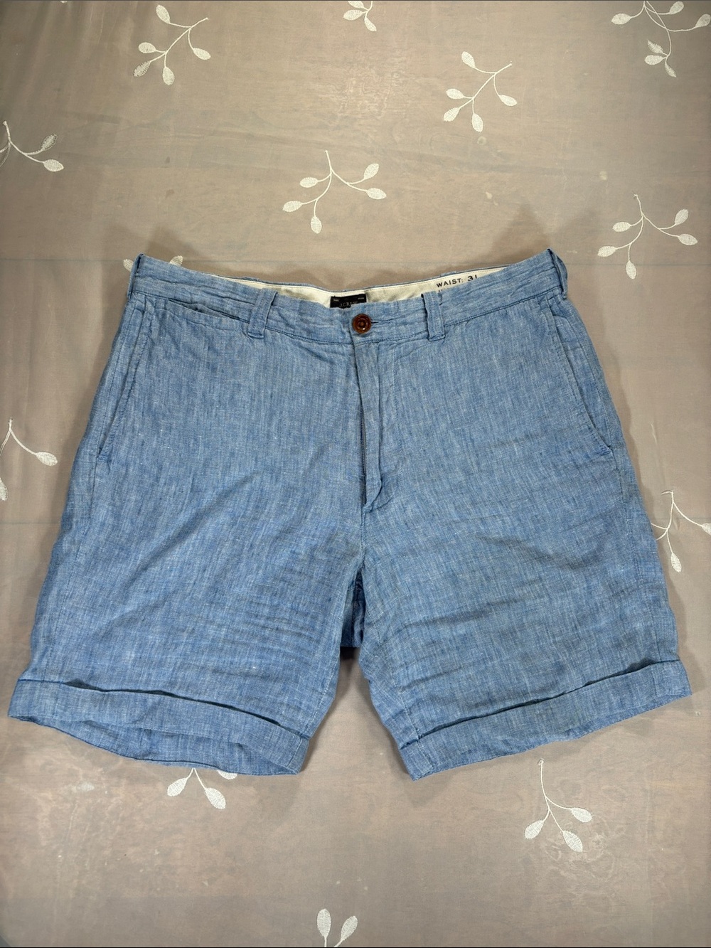 J. Crew Stanton Light Blue Linen-Blend Flat Front Shorts Man Baird McNutt Sz 9